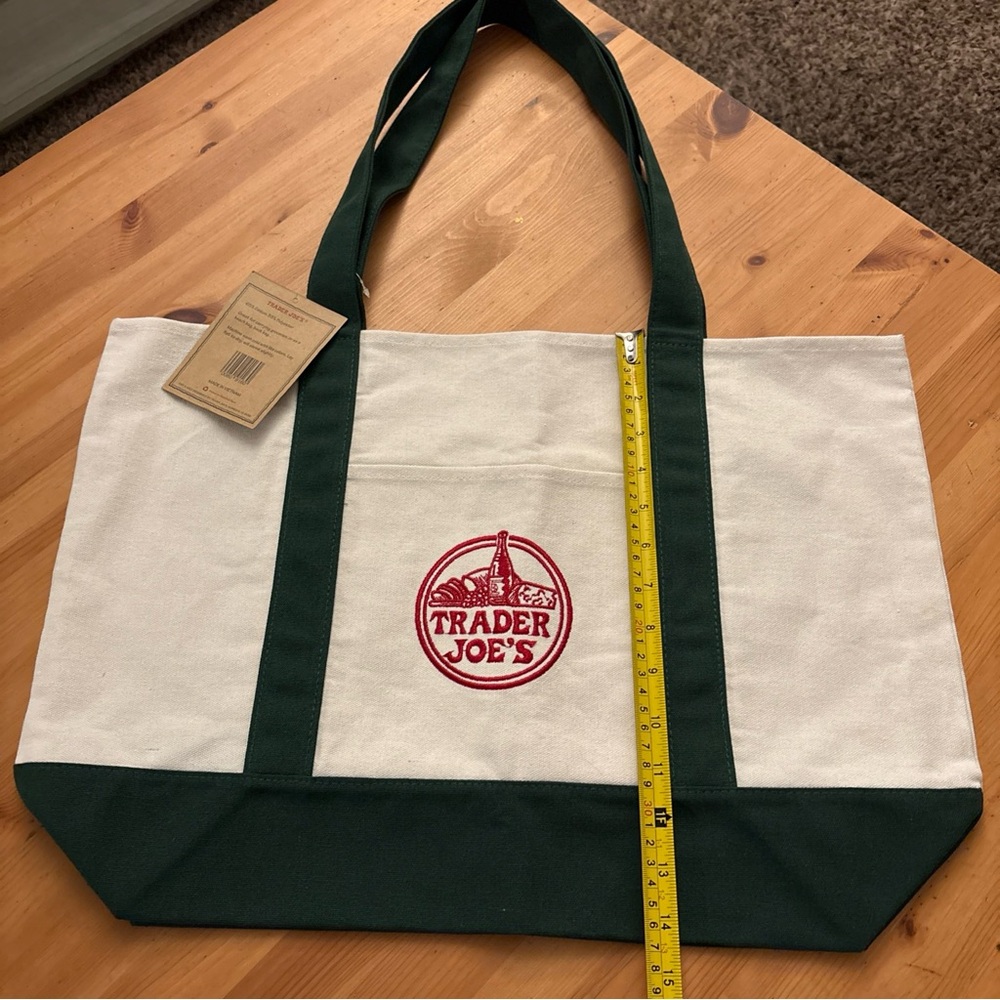 Trader Joe's Green and White Canvas Tote Bag